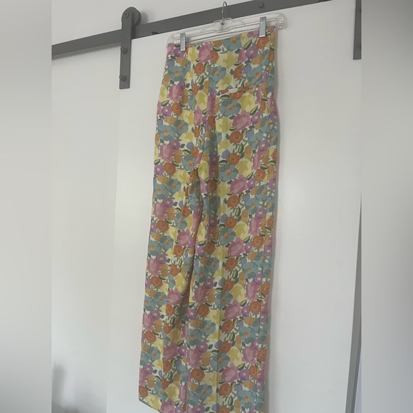 NEW Zara Floral Wide Leg High Waist Pant SMALL Pink Yellow Blue - Picture 12 of 13